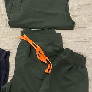 Figs Olive Joggers with Bright Orange Drawstring